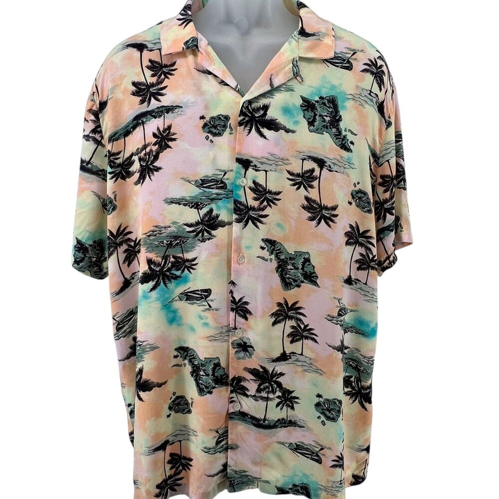 Denim & Flower Ricky Singh Mens XL Hawaiian Shirt Viscose Tropical Island Pastel